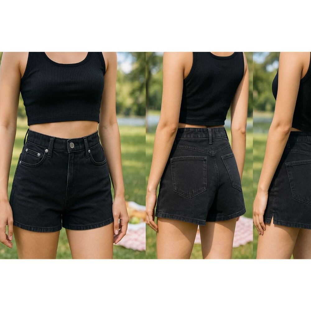 Madewell The Momjean Short Short Women's Size 25 Black Rinse High-Waisted Denim - Picture 7 of 16
